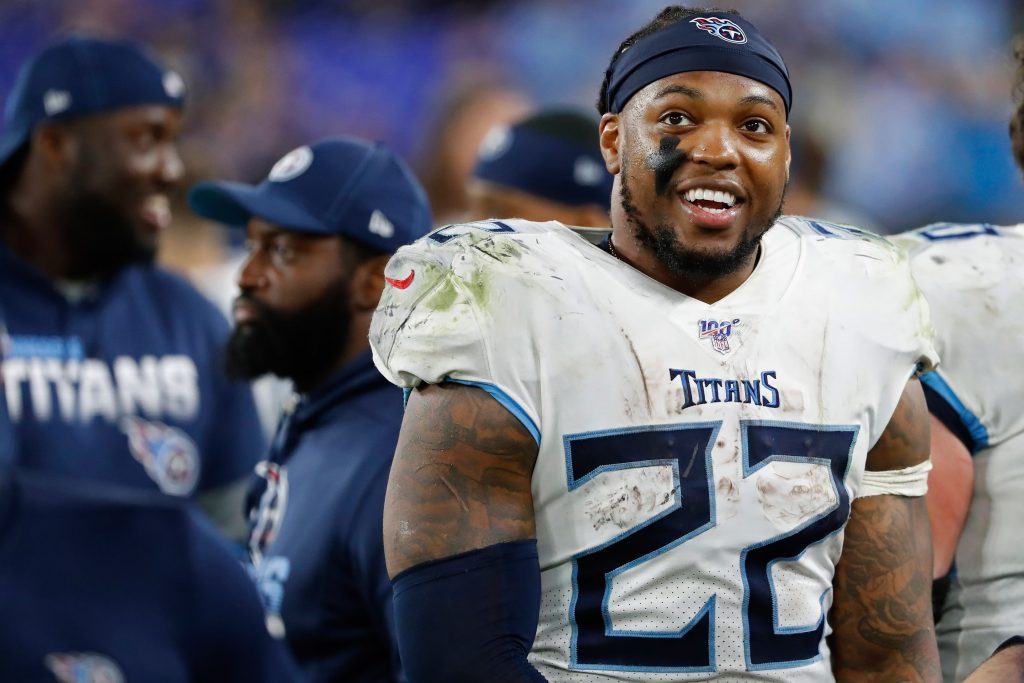 Derrick Henry is all smiles after the Tennessee Titans beat the Baltimore Ravens.