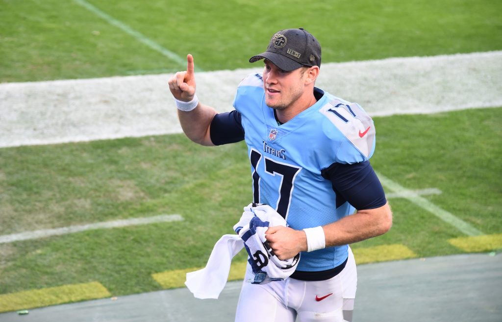 Ryan Tannehill leaves the field all smiles after the Tennessee Titans defeat the Chicago Bears.