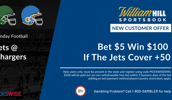 Bet $5, Win $100 if the Jets cover +50 against the Chargers!