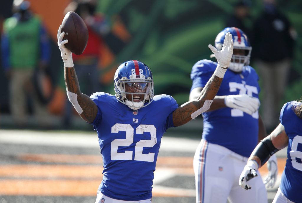 Wayne Gallman of the New York Giants after scoring a touchdown