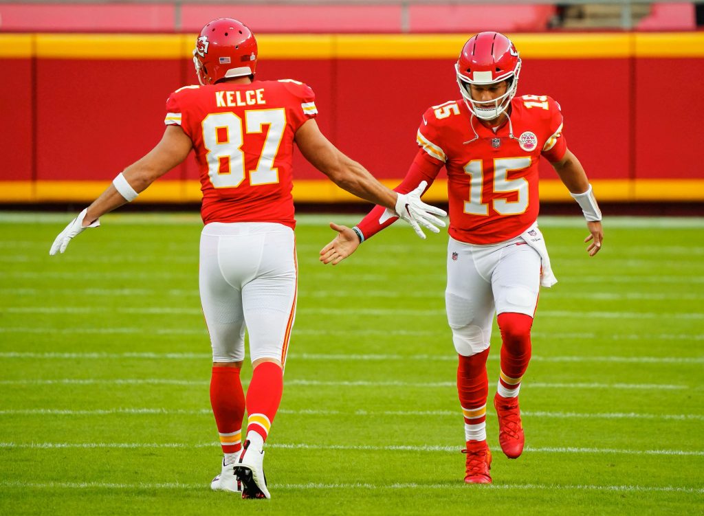 Travis Kelce and Patrick Mahomes of the Kansas City Chiefs