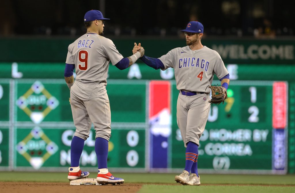 Javier Baez and Eric Sogard of the Chicago Cubs