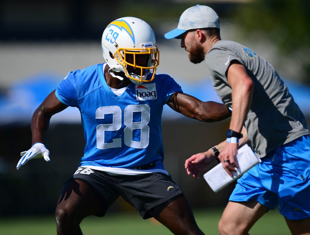 Los Angeles Chargers cornerback Brandon Facyson (28) during training camp at Jack Hammett Sports Complex preseason